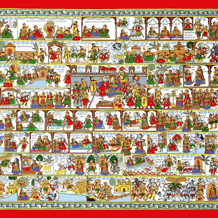 Depicting a Scene from Ramcharitmanas Through Phad Painting