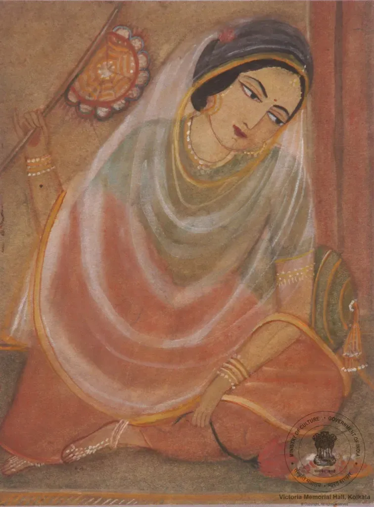 'A lady holding a fan', a painting by Sunayani Devi