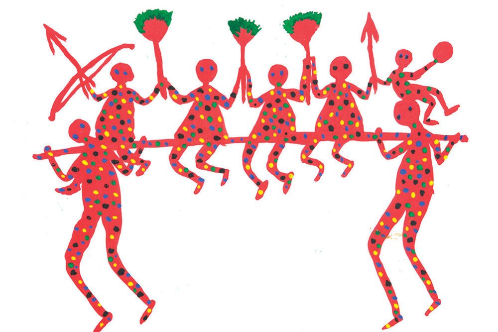 A family with five children going to attend the festival of Bhagoria that begins around eight days before Holi.