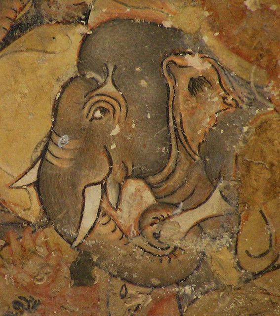 Fresco of an elephant in Ajanta Caves