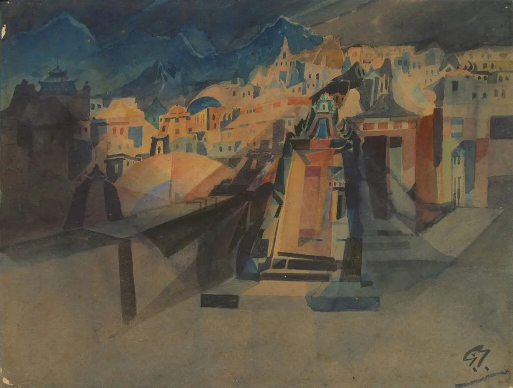 'Dwarkapuri', a painting by Gaganendranath Tagore