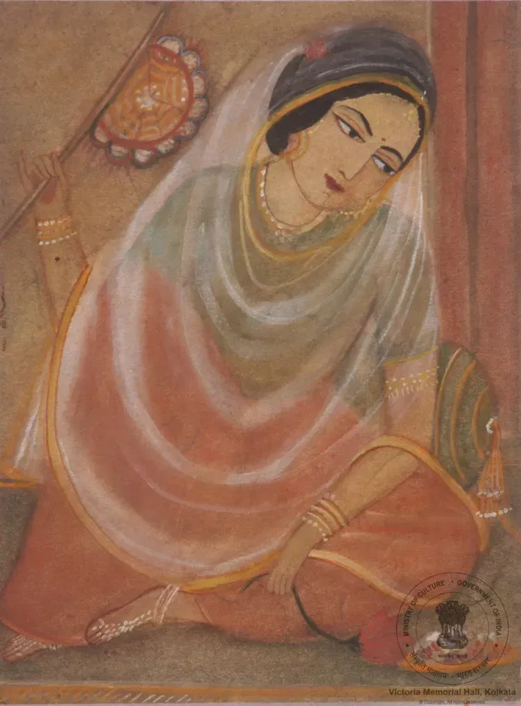 'A lady holding a fan', a painting by Sunayani Devi