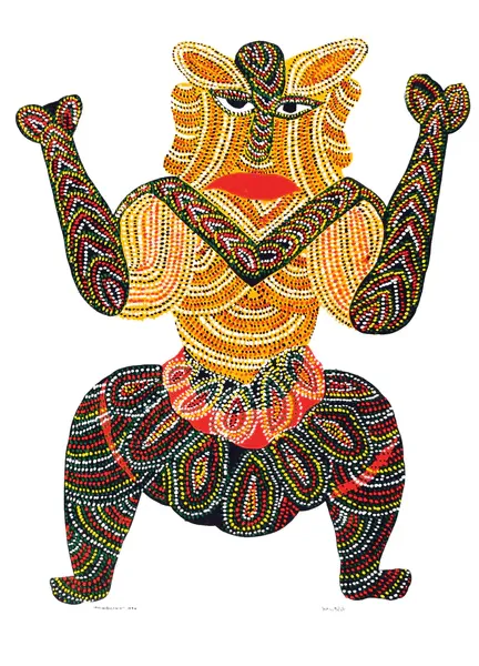 Jangarh’s are made up of numerous intricate and luminous dots, dashes, squiggles and waves. The bright and unconventional colours and textures in Jangarh’s artworks were distinctive of his style, which came to be known as the ‘Jangarh Kalam.’ 