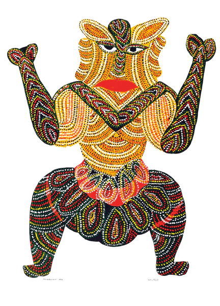Jangarh’s are made up of numerous intricate and luminous dots, dashes, squiggles and waves. The bright and unconventional colours and textures in Jangarh’s artworks were distinctive of his style, which came to be known as the ‘Jangarh Kalam.’ 