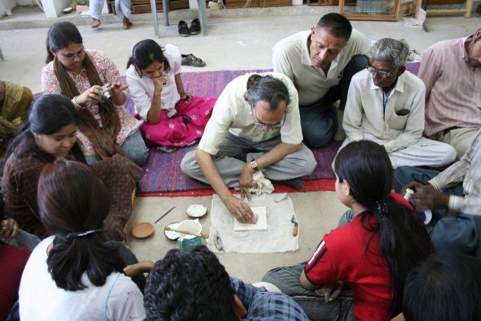 Dr. Bhawani Shankar Sharma taking a workshop on Fresco painting in Jaipur.