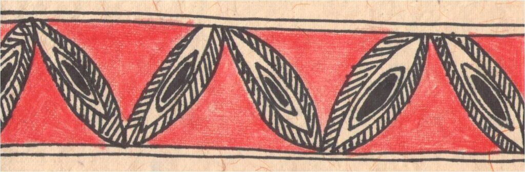 peacock feathers is used in to make the borders of a madhubani painting.