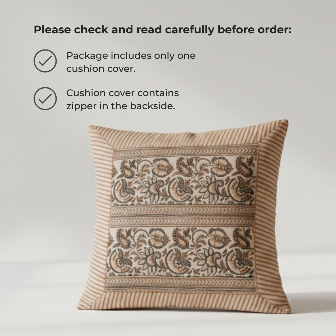 South Cotton Block Printed Cushion Covers with All-Over Pattern & Detailed Border (Set of 2)