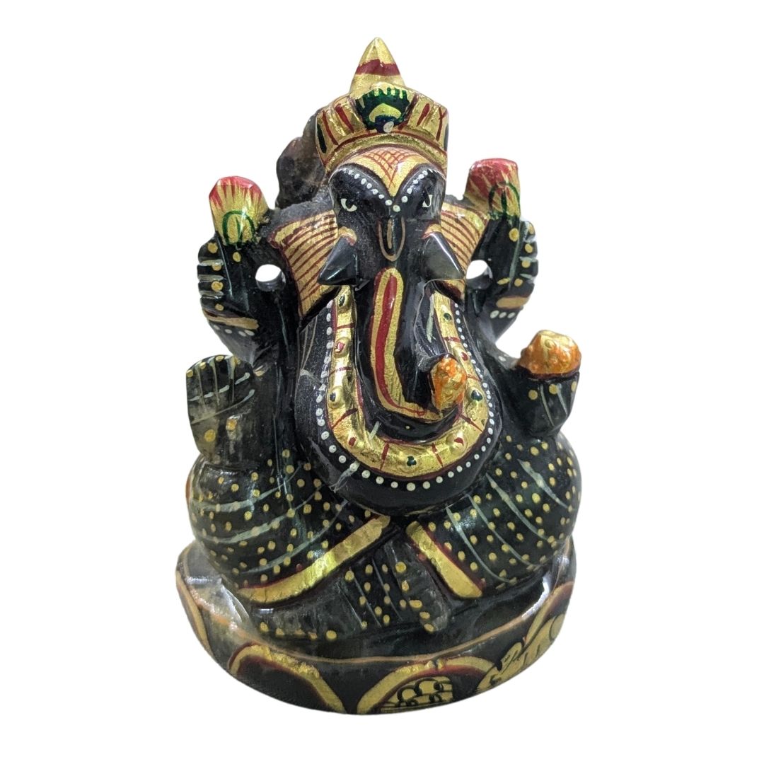 Aventurine Ganesha Idol Hand-Carved in Natural Stone 