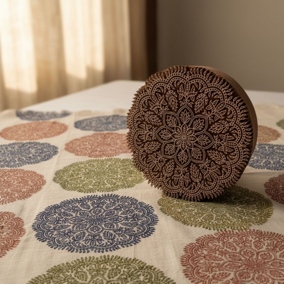 Handcrafted Gurjan Wood Mandala Block for Printing and Textile Art