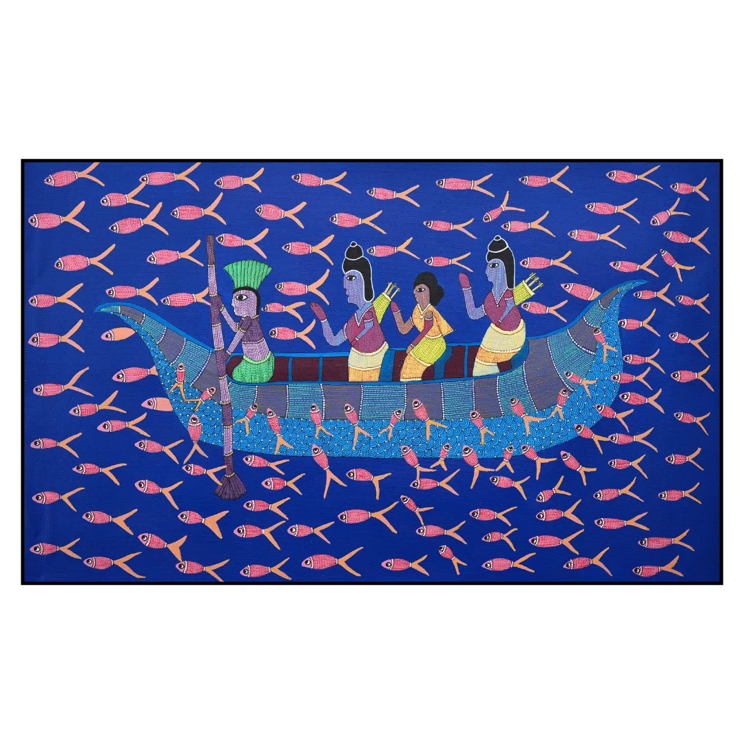 Ram,Sita & Lakshman Crossing the Sacred Ganges