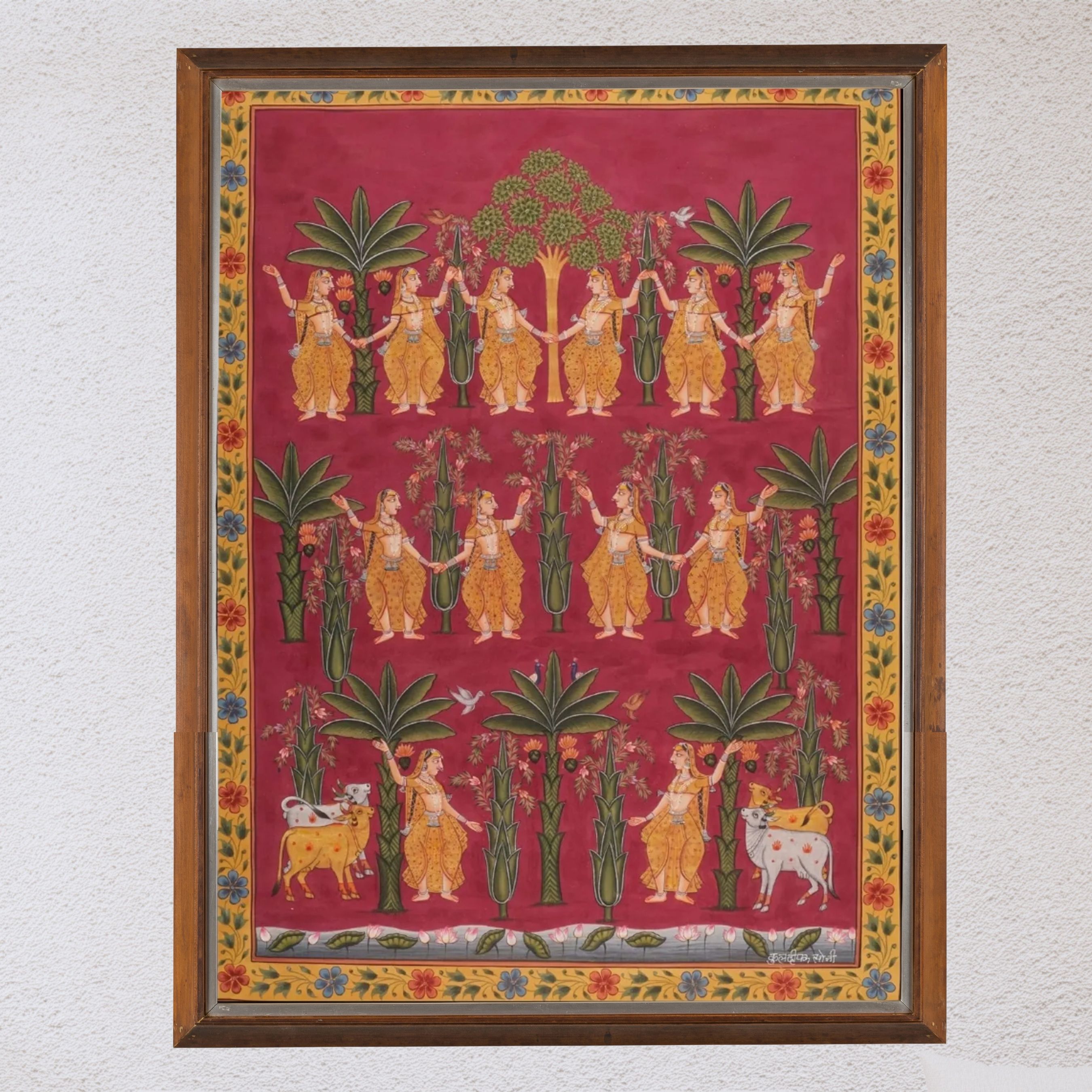 Pichwai Gopiyan & Trees Painting ( Japanese gold )
