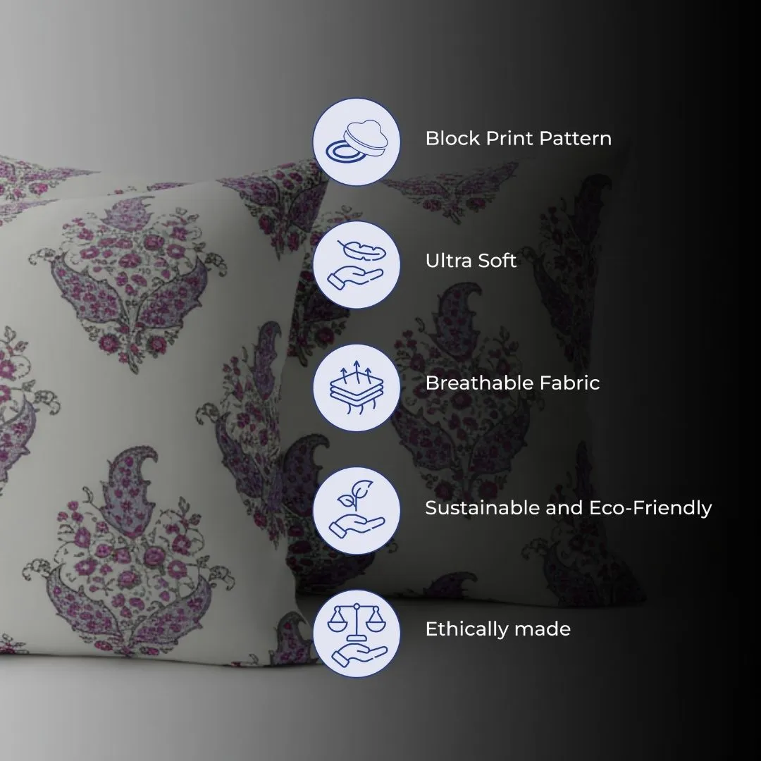 Single-Sided Block Printed Double Bedsheet in Maroon & Dusty Pink Floral Print Motif
