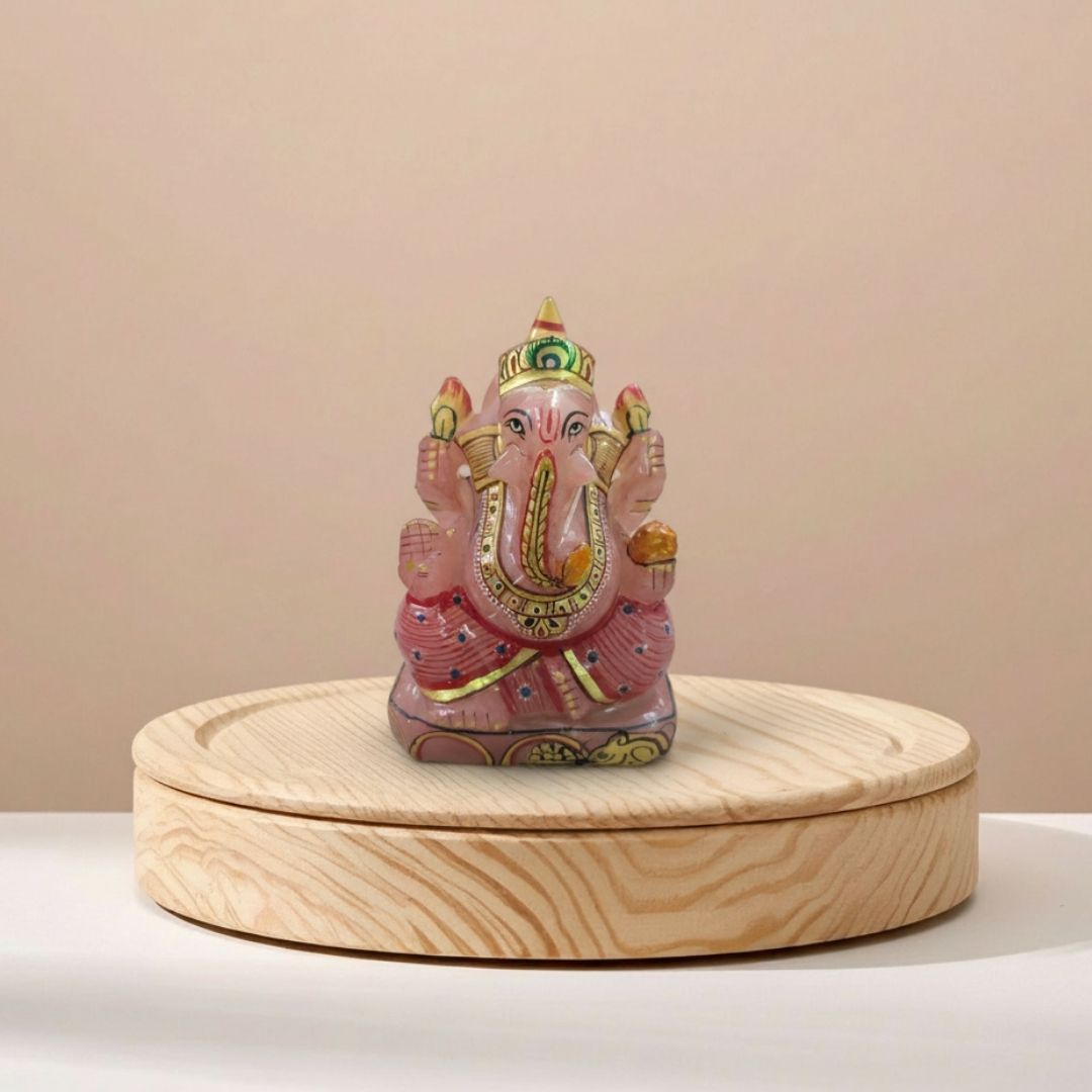 Hand-Carved Rose Quartz Ganesh Idol for Home Decor and Healing