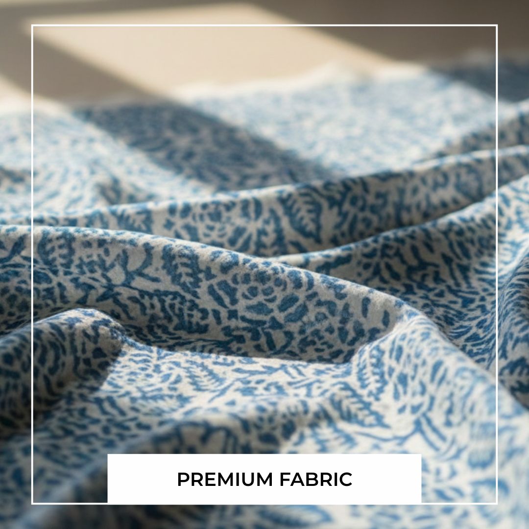 Single-Sided Block Printed Mal Cotton Fabric in Indigo Floral Pattern