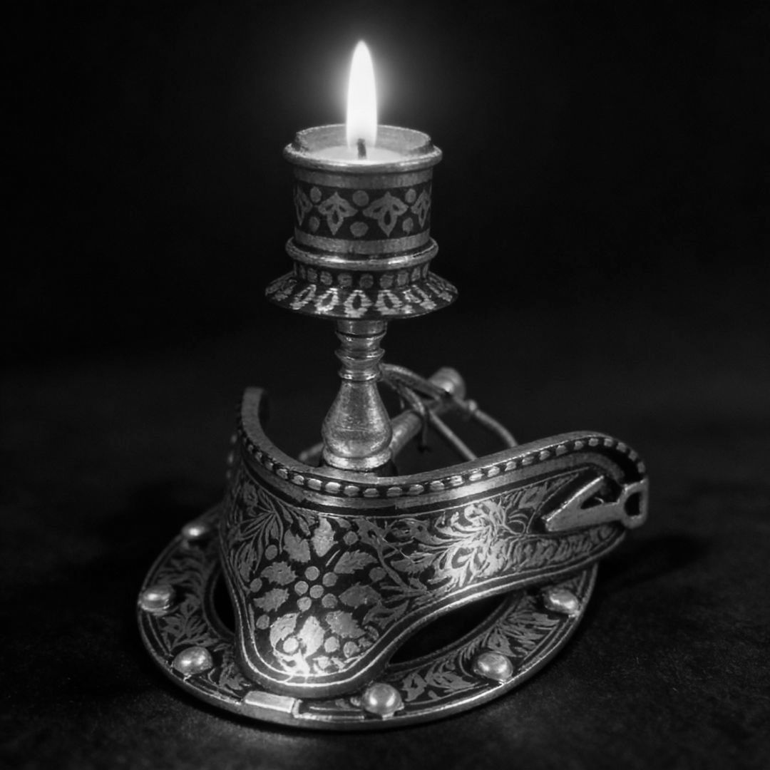 Good Luck Decorative Horseshoe with Candle Stand Koftgari Art