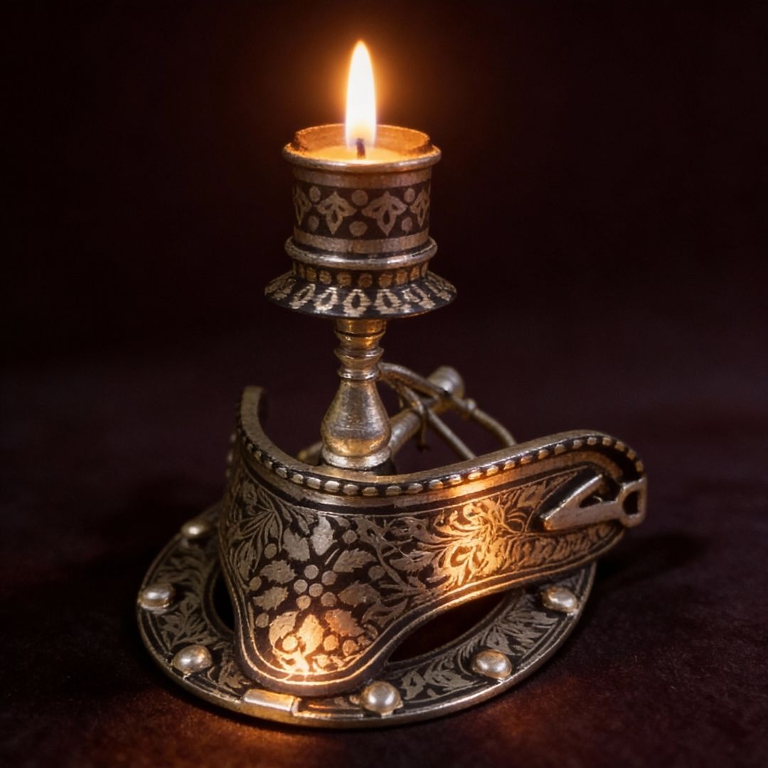 Good Luck Decorative Horseshoe with Candle Stand Koftgari Art