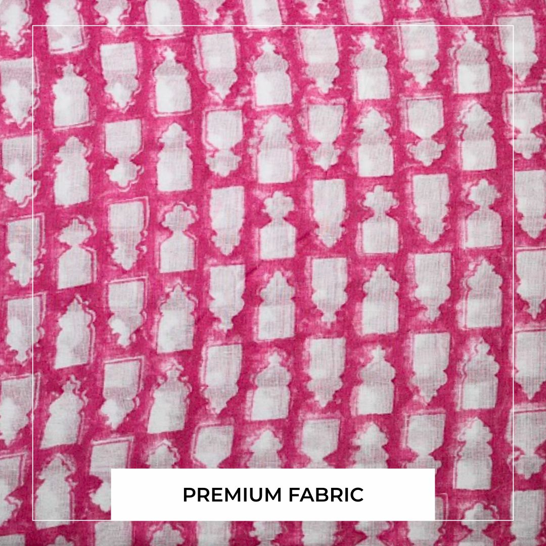 Single-Sided Block Printed Mal Cotton Fabric in Red Geometric Pattern