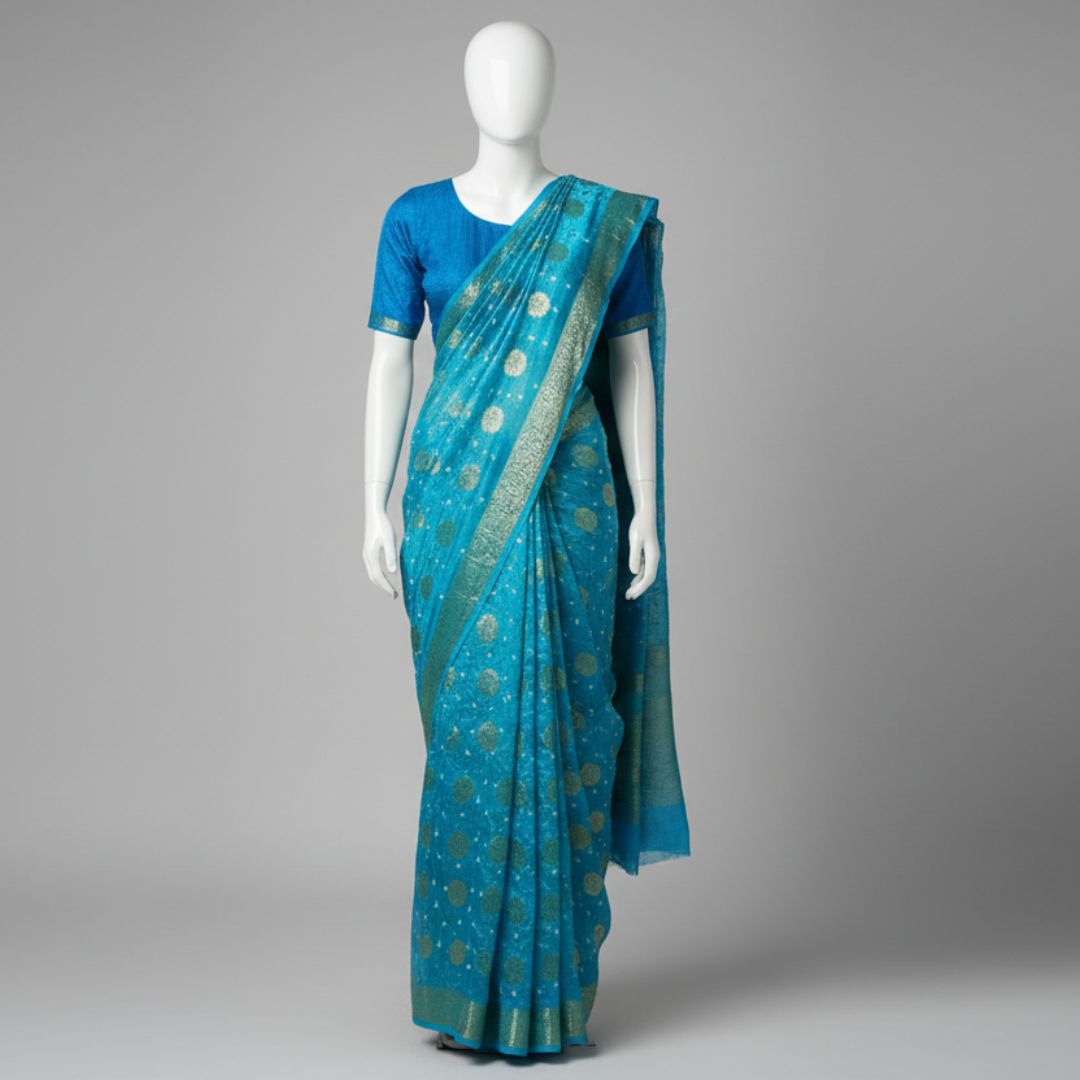 Silk Doller Silki Butta Saree with Coordinated Blouse Piece (Unstitched)