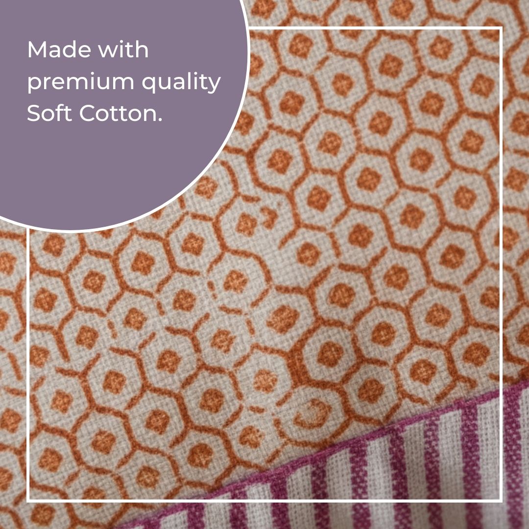 Block Printed Cotton Cushion Covers with Grid Pattern & Multicolour Border (Set of 2)