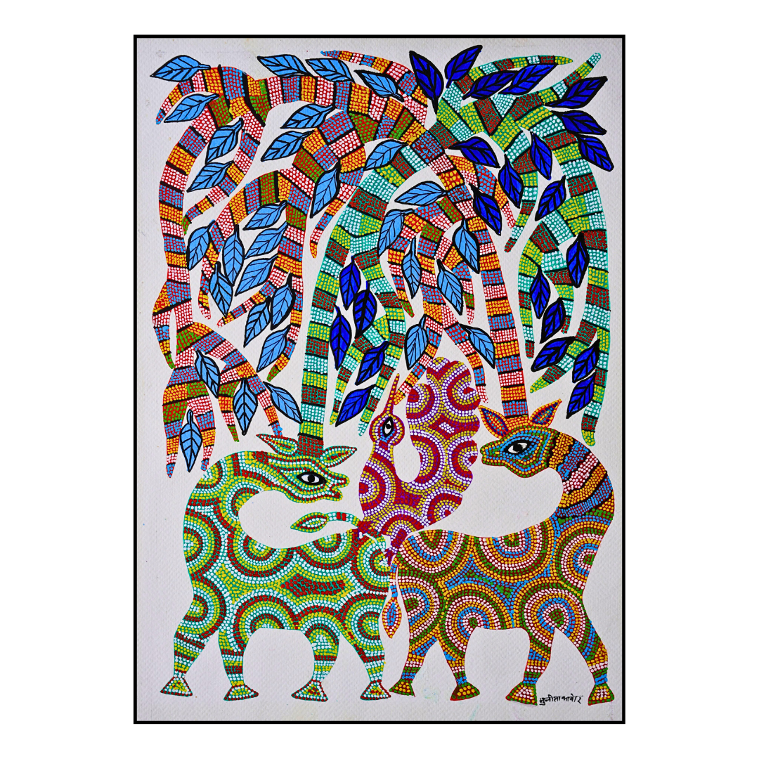 The Deer and Peacock in the Forest