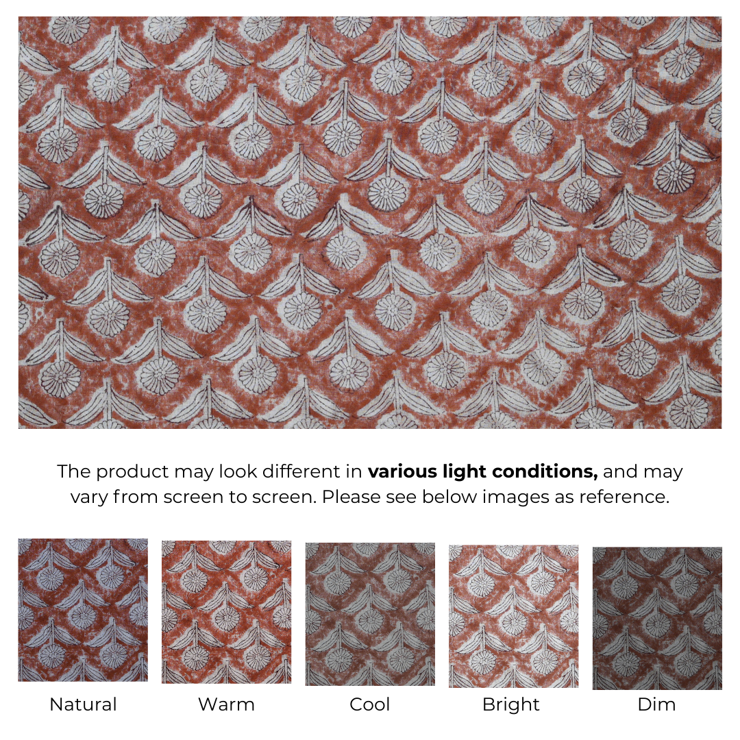 Single-Sided Block Printed Mal Cotton Fabric in Brown Geometric Lattice Pattern