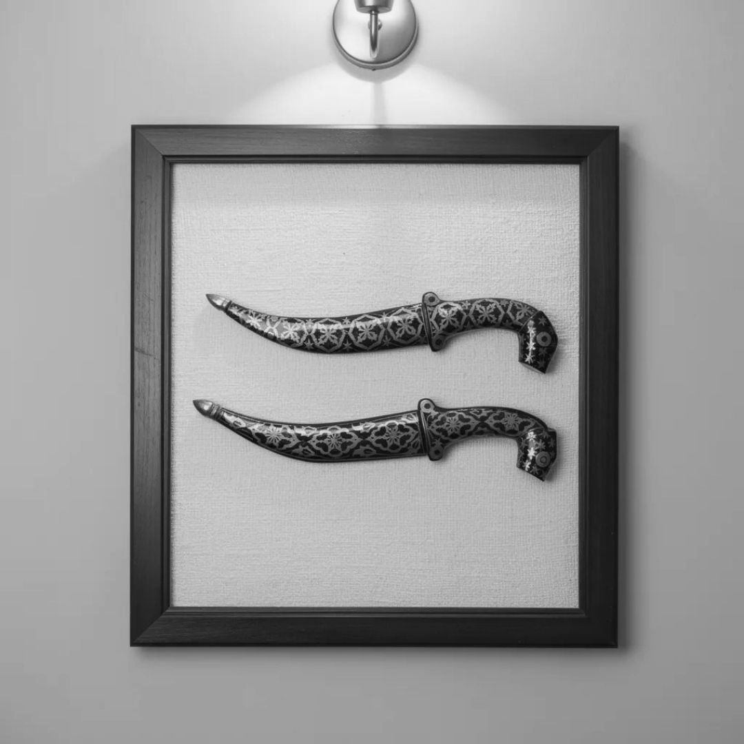 Mini Decorative Koftgari Dagger Pair with Handcrafted Metal Inlay Detailing