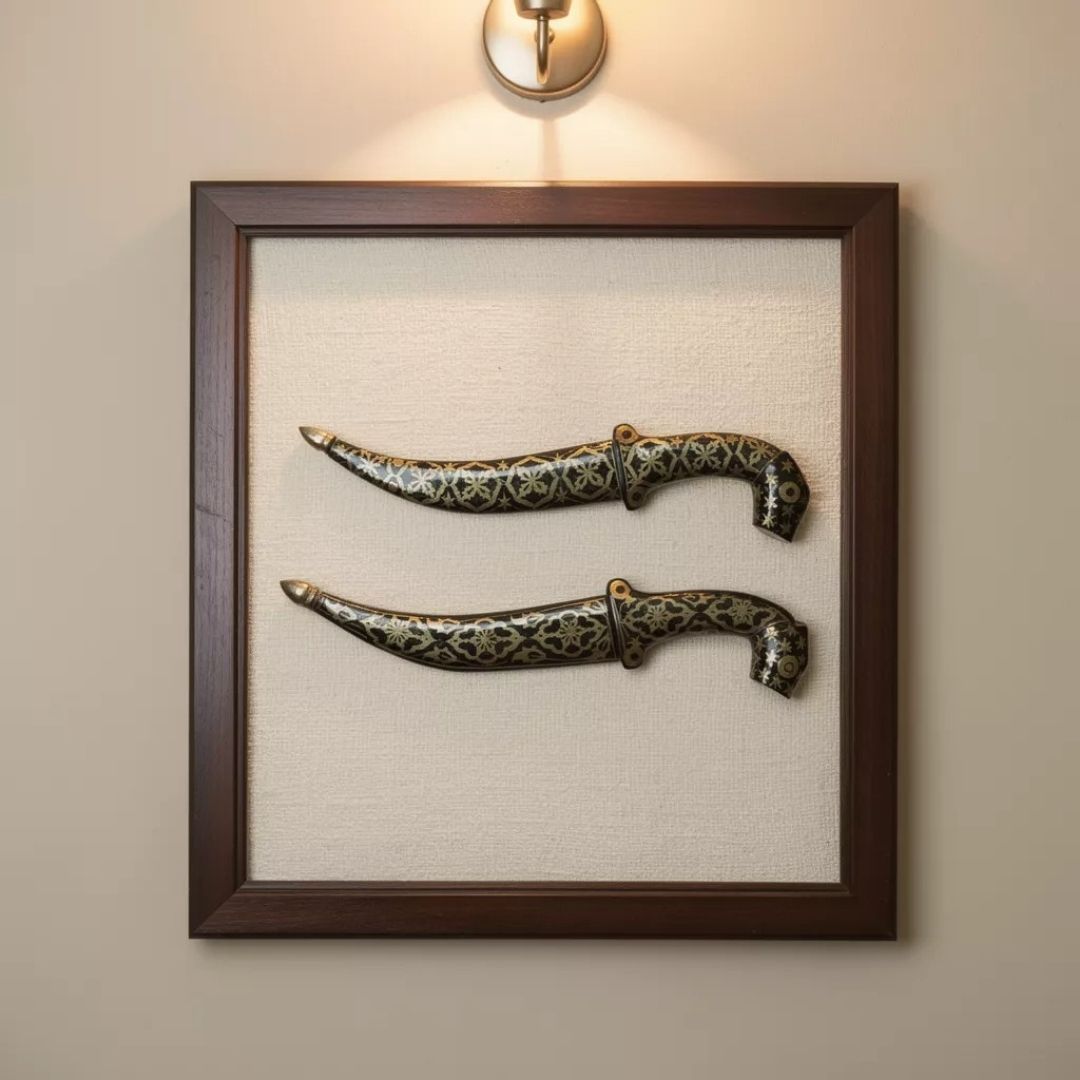 Mini Decorative Koftgari Dagger Pair with Handcrafted Metal Inlay Detailing