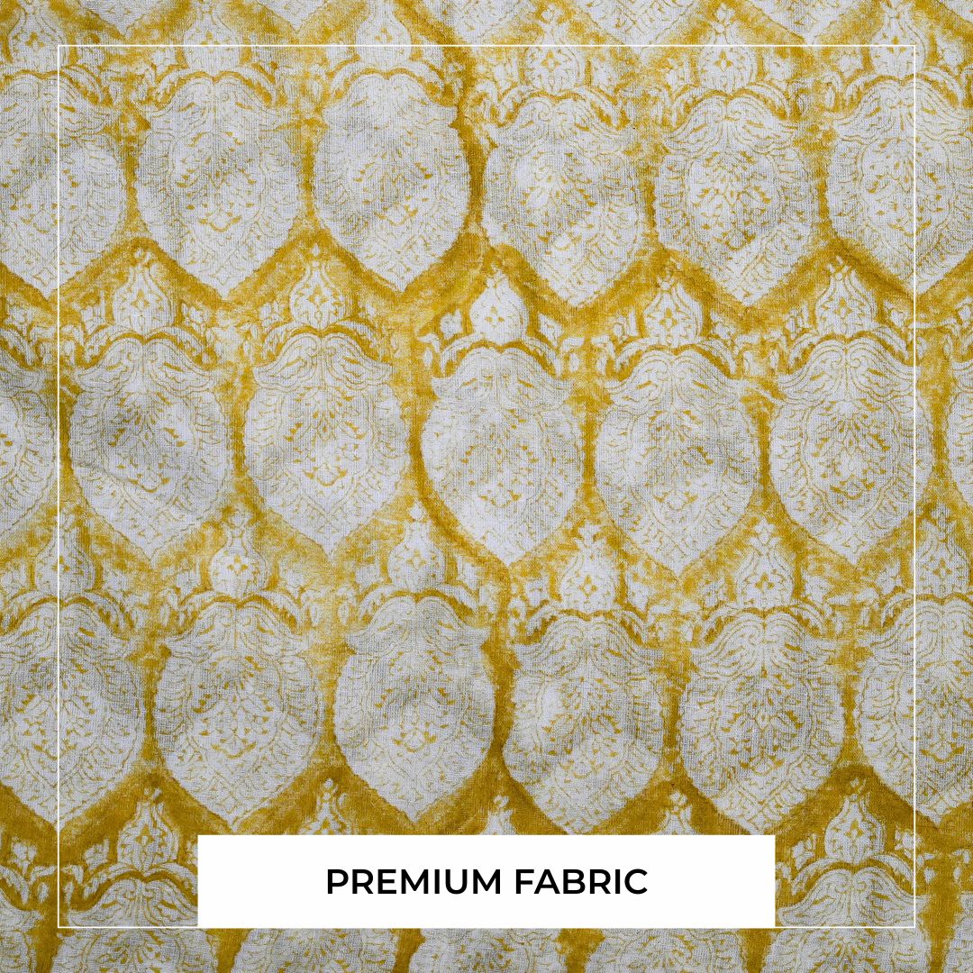 Single-Sided Block Printed Mal Cotton Fabric in Yellow Floral Pattern