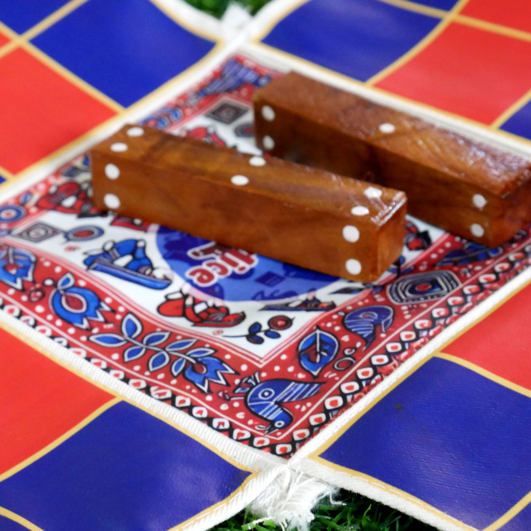 Pagade Board Game – Traditional Indian Pachisi (Parcheesi) Set in Blue & Red | Handmade Wooden Pieces | Includes How-to-Play Guide