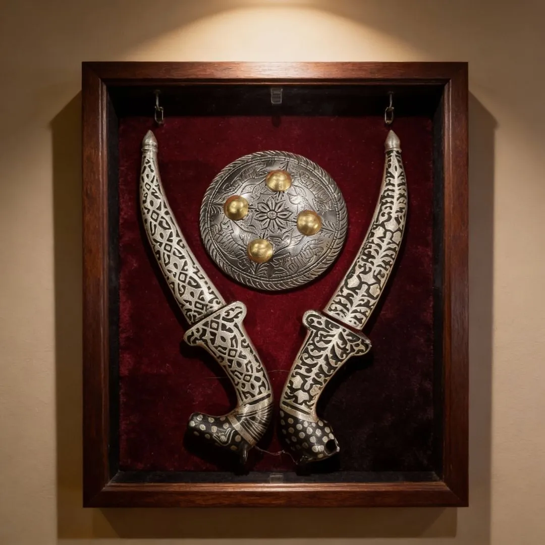 Shield Koftgari Decorative Dagger Set Traditional Metal Art 
