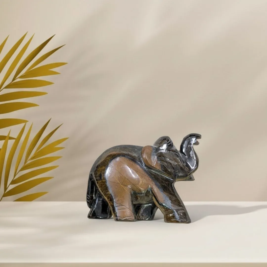 Tiger Eye Gemstone Elephant Sculpture for Home Decor and Spiritual Balance
