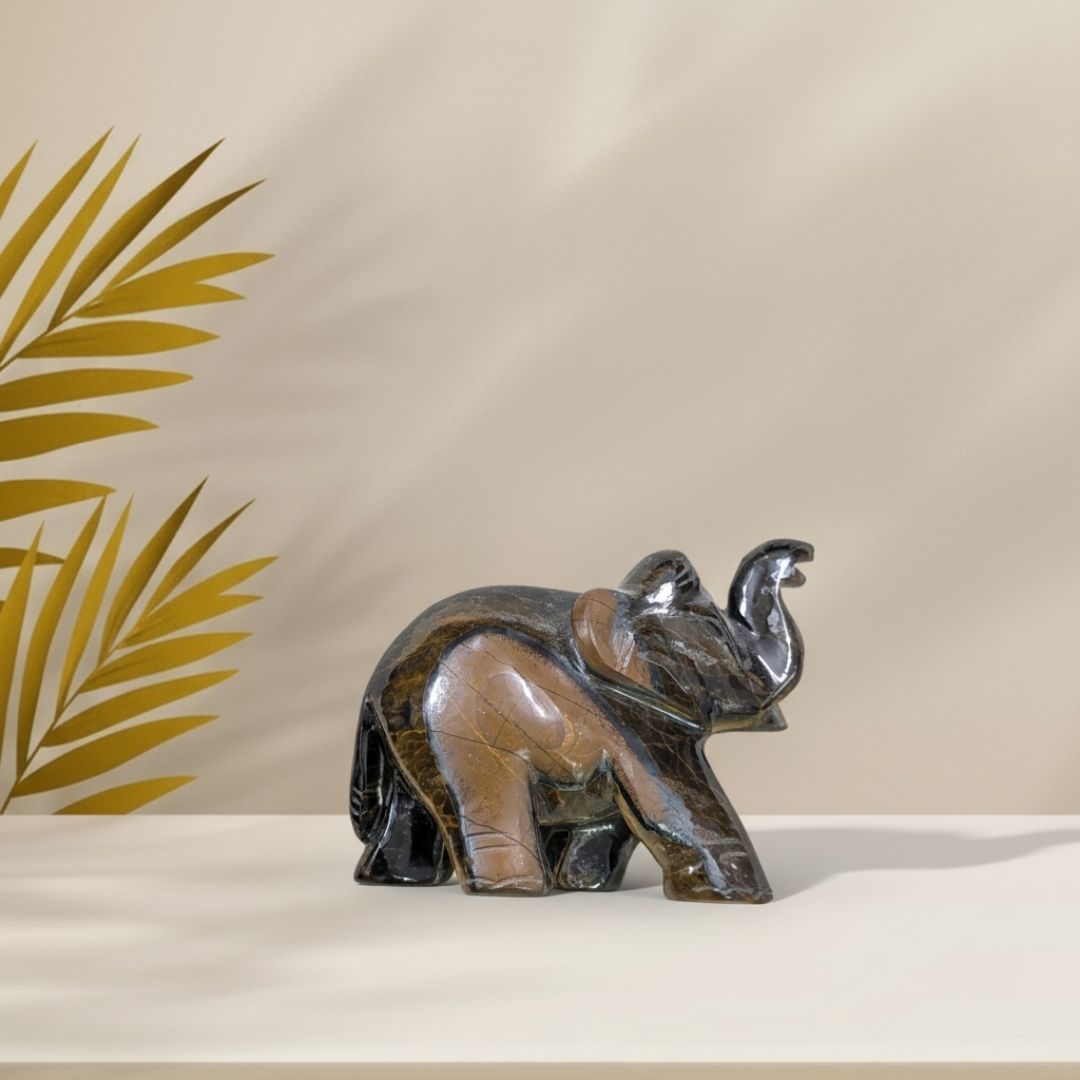 Tiger Eye Gemstone Elephant Sculpture for Home Decor and Spiritual Balance