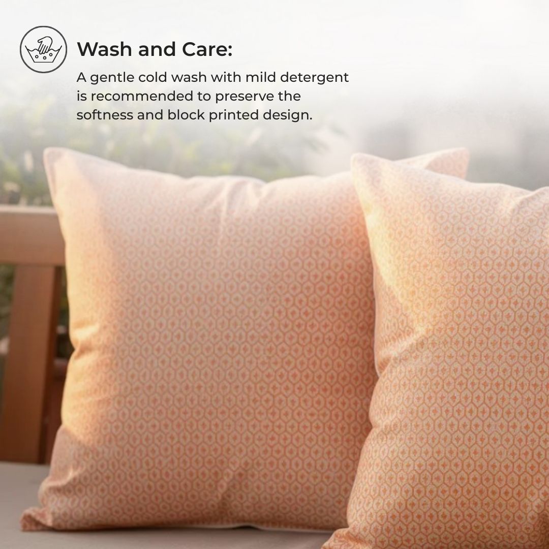 Block Printed Cotton Cushion Covers with Geometric Pattern (Set of 2)