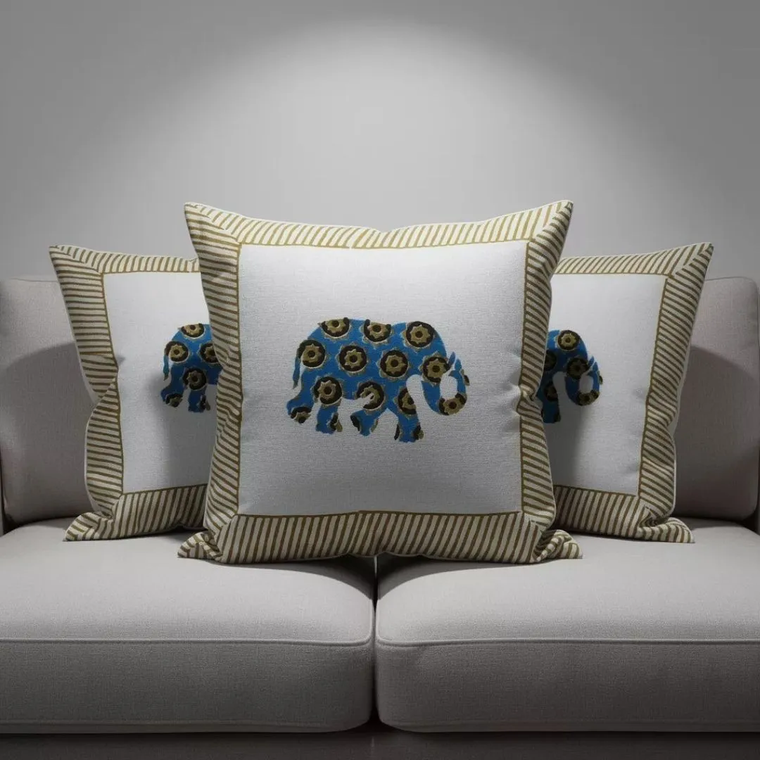 Block Printed Cotton Cushion Covers with All-Over Pattern (Set of 2)