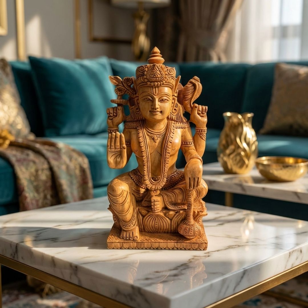 Sandalwood Lord Shiva Idol with Trishul and Damaru