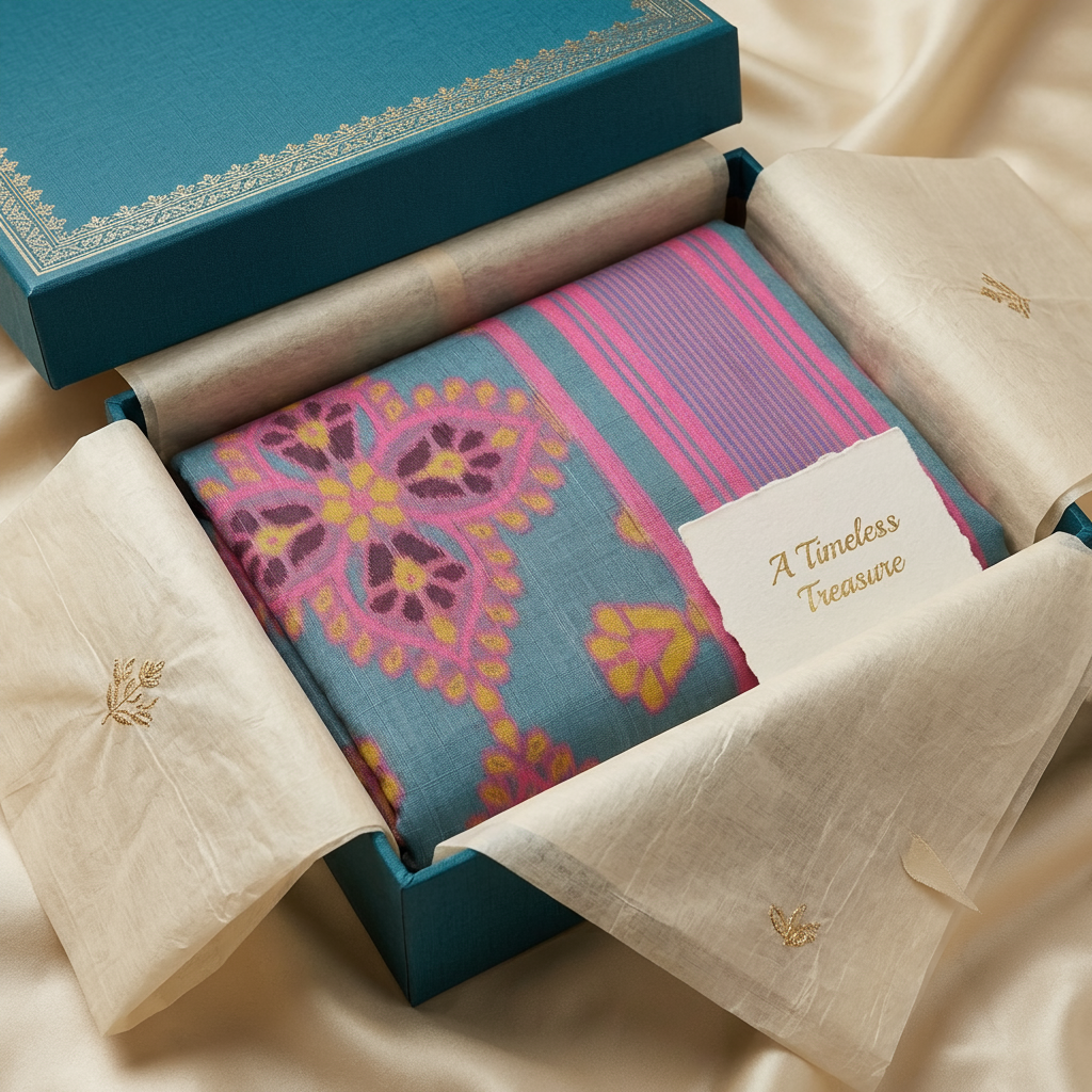 Cotton Silk Jamdani Saree Blue Floral