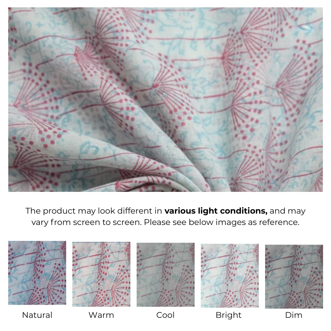 Single-Sided Hand Block Printed Mal Cotton Fabric – Soft Pastel Floral | Sold Per Meter