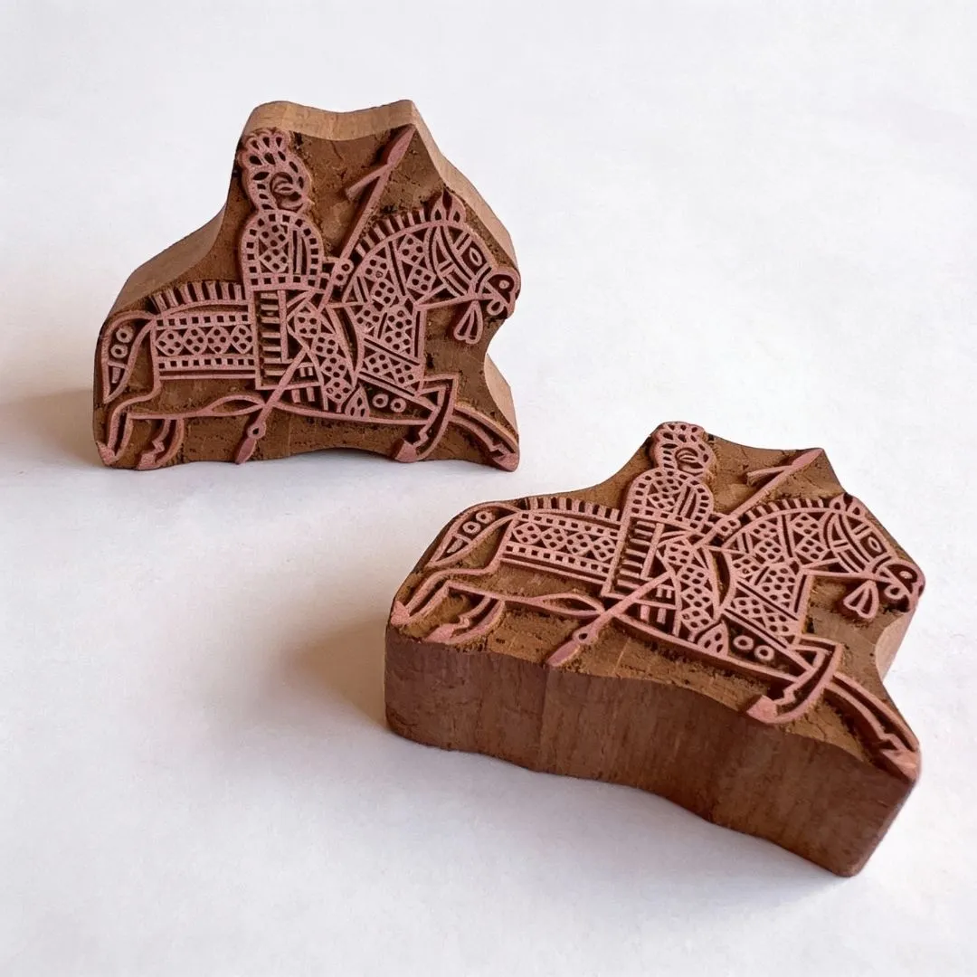 Handcrafted Gurjan Wood Warrior and Tiger Block for Textile Printing