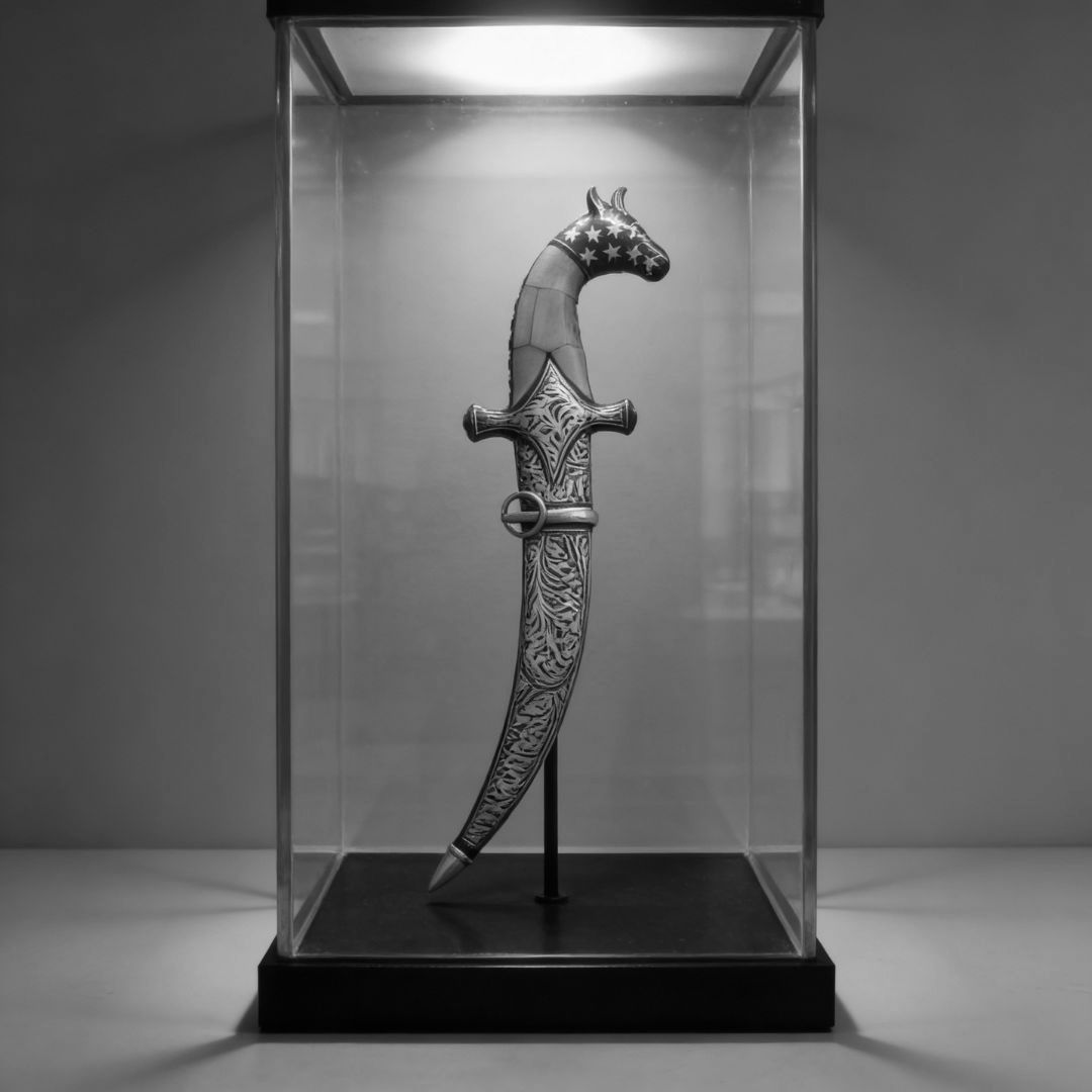 Bone Handle Dagger with Handcrafted Koftgari Metal Inlay Art