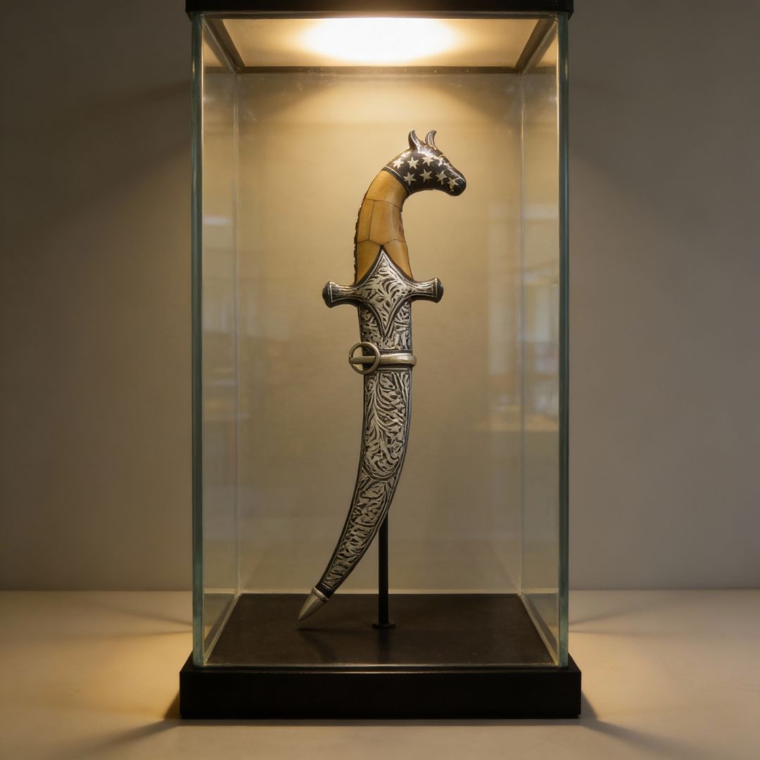 Bone Handle Dagger with Handcrafted Koftgari Metal Inlay Art