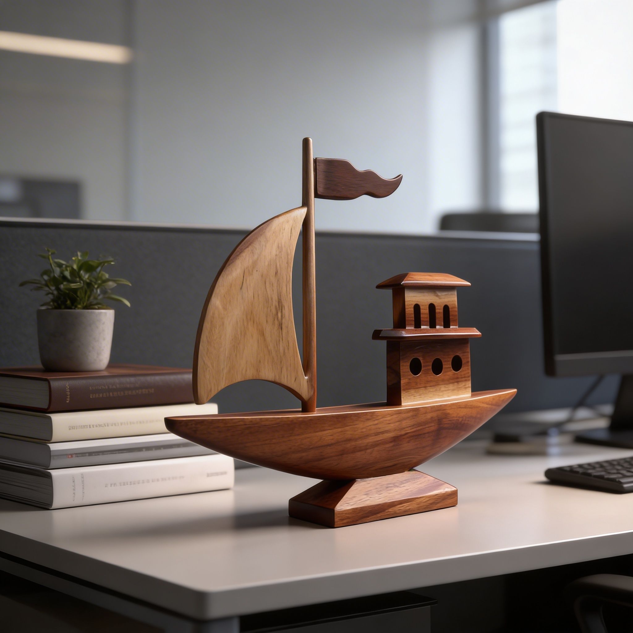 Handcrafted Wooden Boat Showpiece