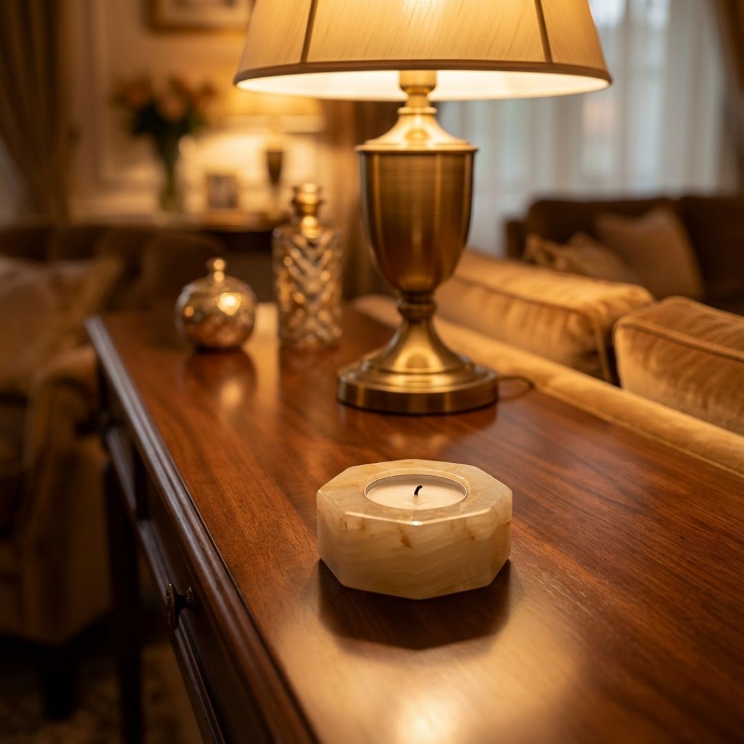 White Quartz Tealight Holder for Calm Interiors