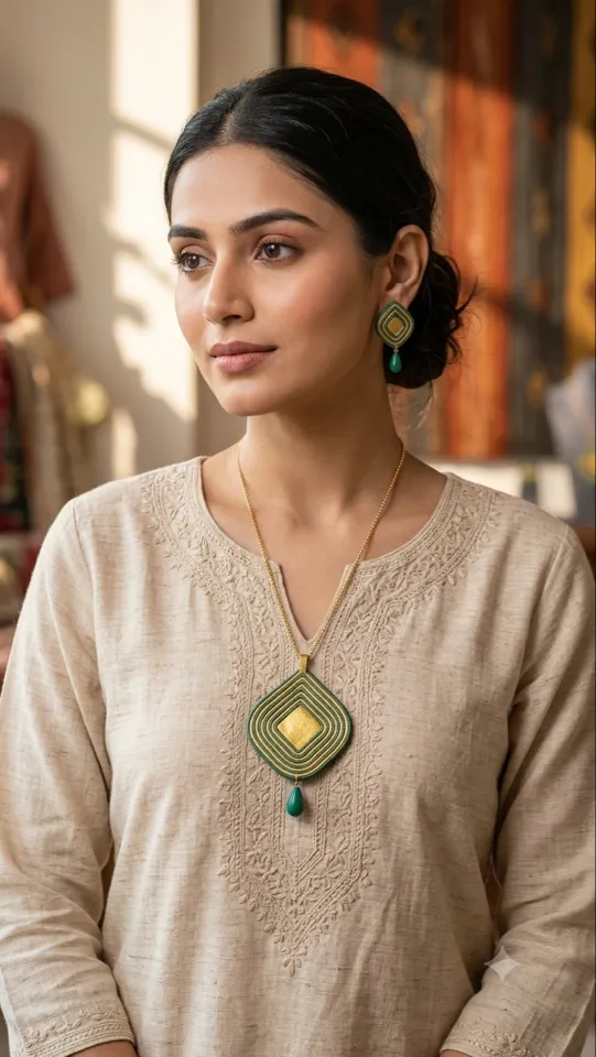 Emerald & Metallic Gold Grand Concentric Statement Pendant Set