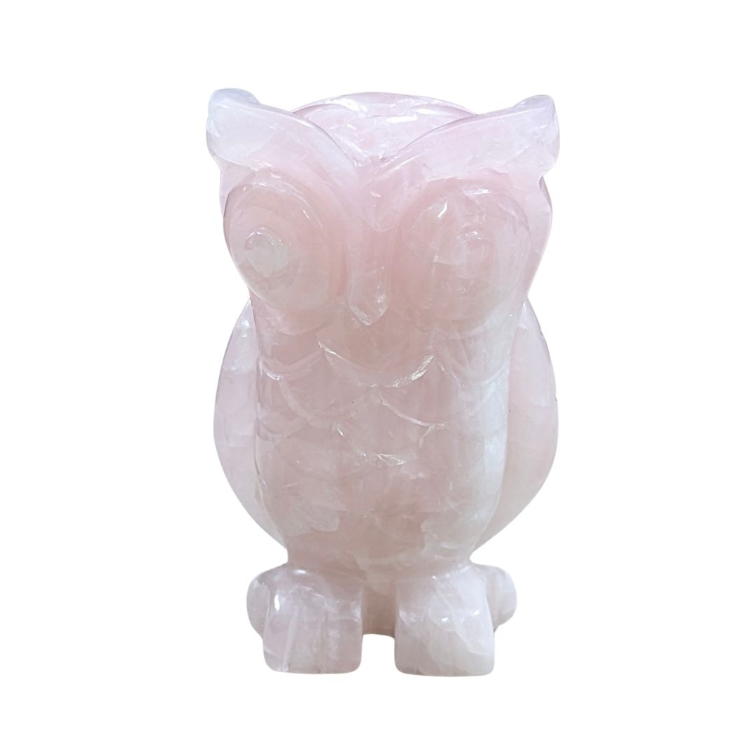 Rose Quartz Owl Sculpture for Home Decor and Positive Energy