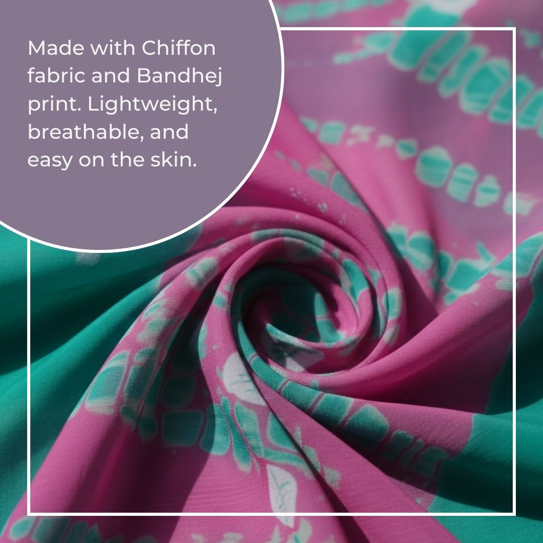 Sifon Bandhej Saree with Matching Blouse and Traditional Tie-Dye Design (Unstitched)