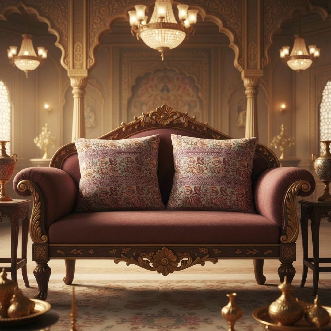 Block Printed South Cotton Cushion Cover with Traditional Multicolour Motifs