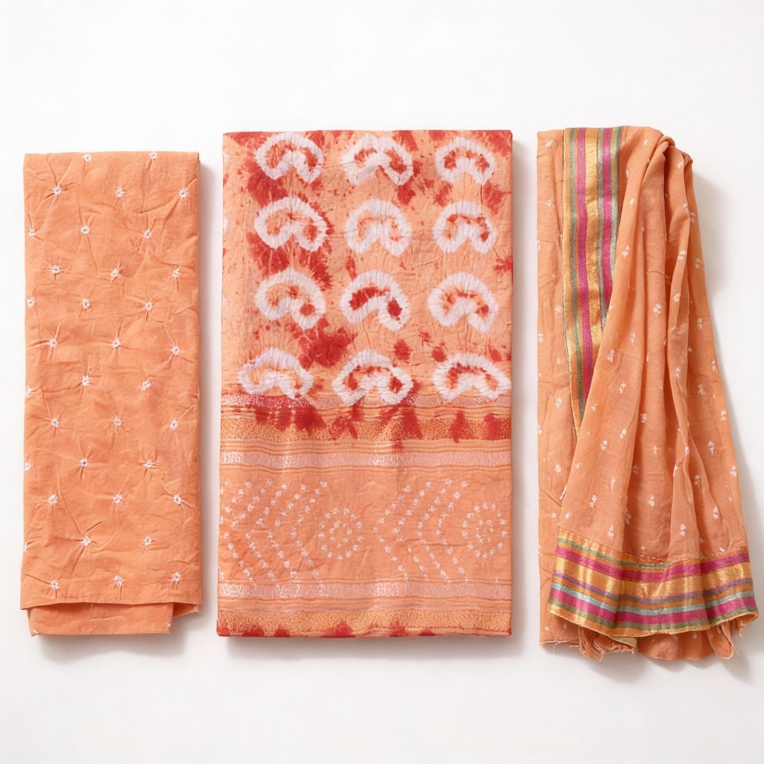 Glace Cotton Jari Patta Tie and Dye Suit Fabric for Cut Top