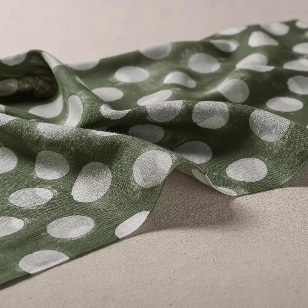 Single-Sided Hand Block Printed Mal Cotton Fabric – Green Geometric | Sold Per Meter