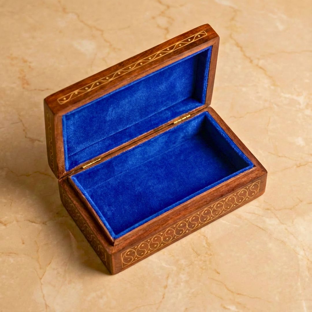Geometric Serenity Wooden Tarkashi Inlay Box for Jewellery and Collectibles