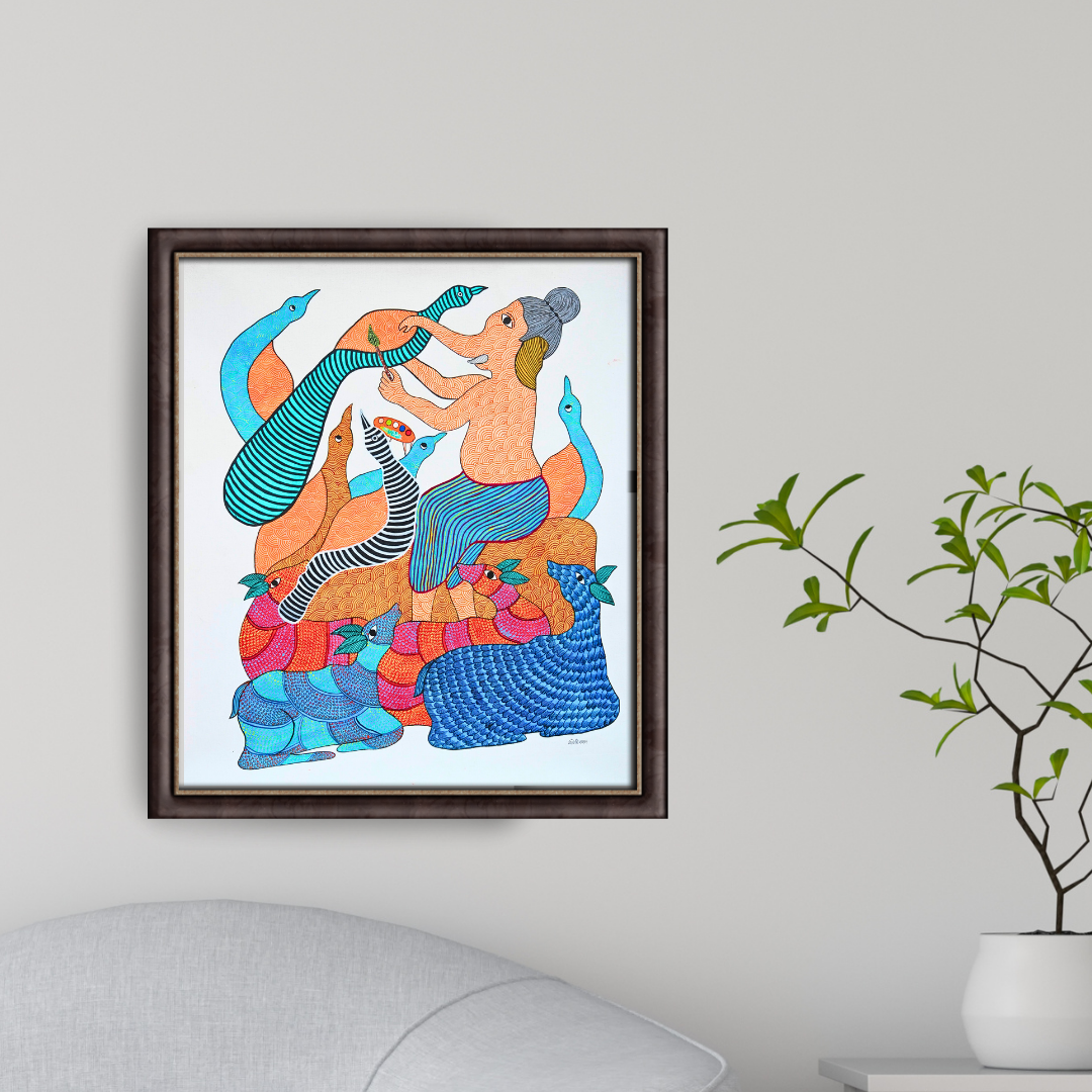 Lord Ganesh painting the peacock